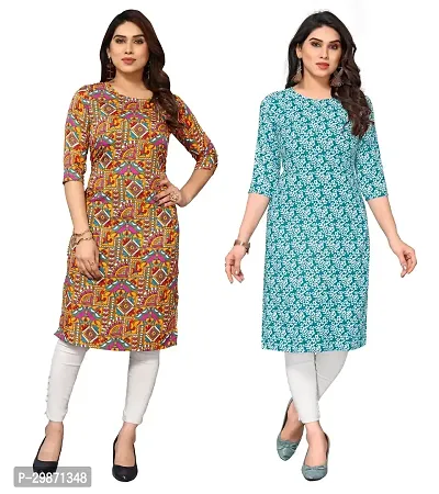 Pretty Crepe Printed Straight Kurta Combo Of 2