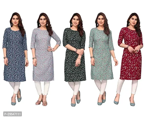 Stylish American Crepe Printed Straight Kurta For Women- Pack Of 5