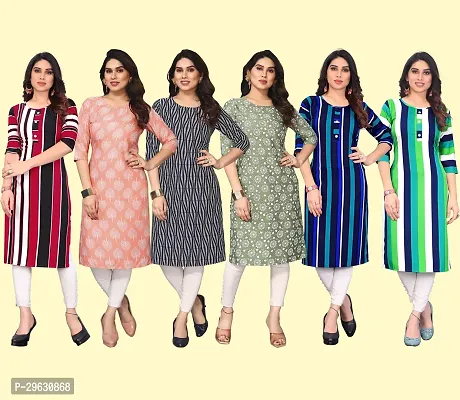 Stylish Multicoloured Crepe Printed Straight Kurti For Women Combo Pack Of 6