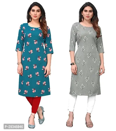 Stylish Multicoloured Crepe Stitched Kurta For Women Pack Of 2