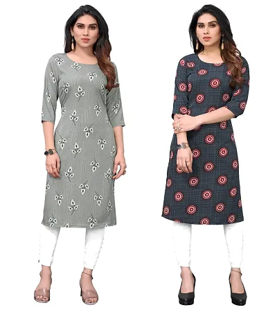 Combo Of 2- Straight Printed Crepe Kurta