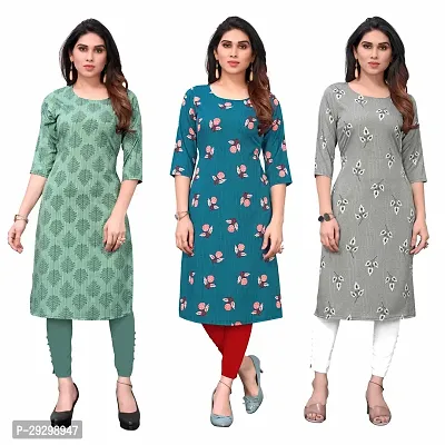 Stylish Multicoloured Crepe Kurta For Women Combo Of 3-thumb0