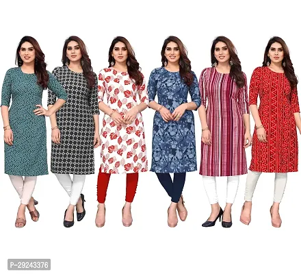 Beautiful Crepe Printed Straight Kurta For Women Pack of 6-thumb0