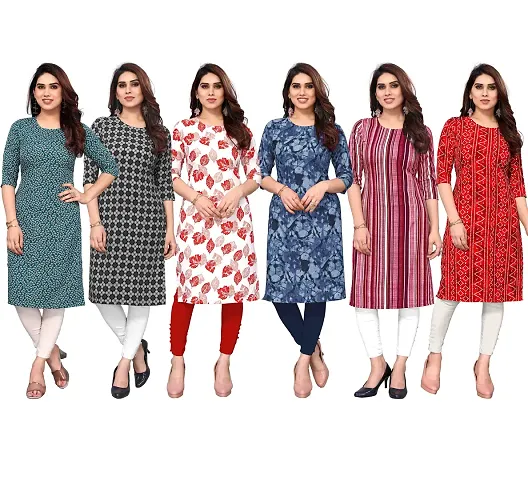 Stylish Crepe Printed Straight Kurta - Pack of 6