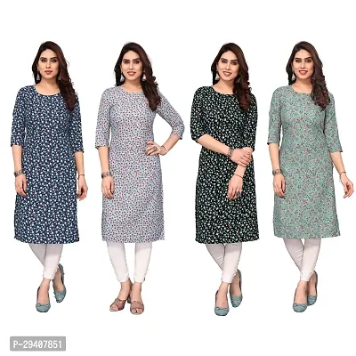 Stylish Multicoloured Crepe Printed Kurta For Women Pack Of 4-thumb0