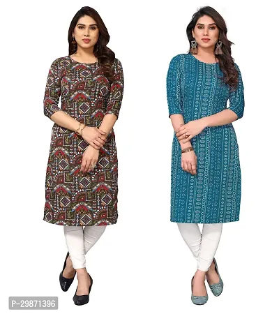 Pretty Crepe Printed Straight Kurta Combo Of 2