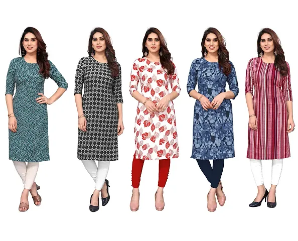 Stylish Printed Crepe Straight Kurti Combo of 5