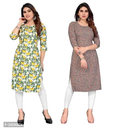 Stylish Multicoloured Crepe Printed Kurta For Women Pack Of 2