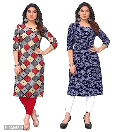 Stylish Multicoloured Crepe Stitched Kurta For Women Pack Of 2