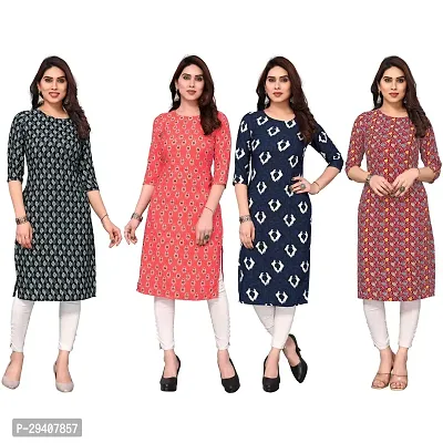 Stylish Multicoloured Crepe Printed Kurta For Women Pack Of 4-thumb0