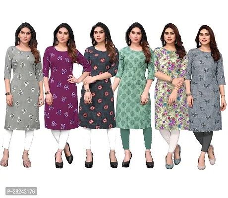 Beautiful Crepe Printed Straight Kurta For Women Pack of 6-thumb0