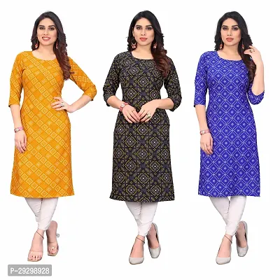 Stylish Multicoloured Crepe Kurta For Women Combo Of 3-thumb0