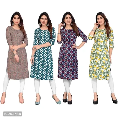 Stylish Multicoloured Crepe Printed Kurta For Women Pack Of 4