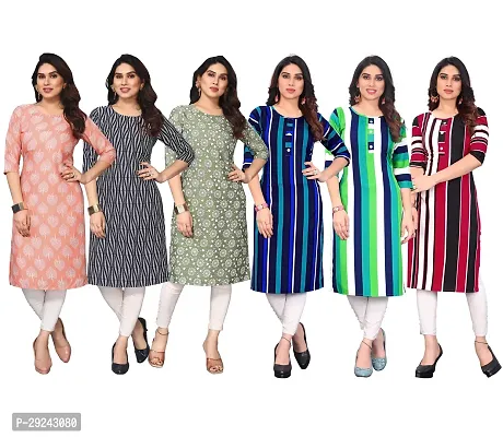 Beautiful Crepe Printed Straight Kurta For Women Pack of 6-thumb0