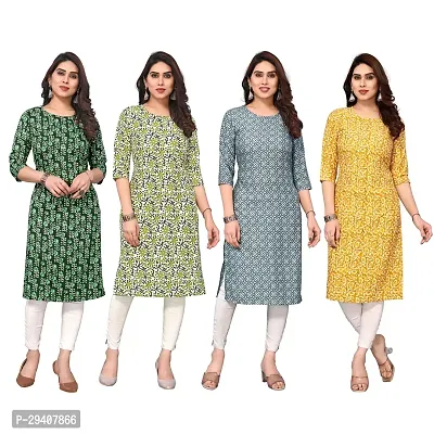 Stylish Multicoloured Crepe Printed Kurta For Women Pack Of 4