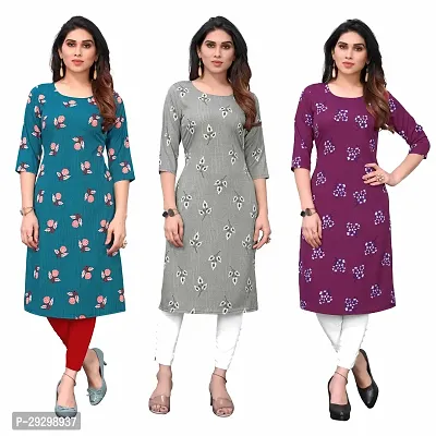 Stylish Multicoloured Crepe Kurta For Women Combo Of 3-thumb0