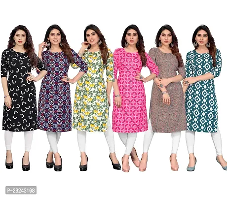 Beautiful Crepe Printed Straight Kurta For Women Pack of 6