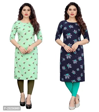 Stylish Multicoloured Crepe Printed Kurta For Women Pack Of 2-thumb0