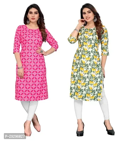 Stylish Multicoloured Crepe Printed Kurta For Women Pack Of 2