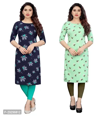 Stylish Multicoloured Crepe Printed Kurta For Women Pack Of 2-thumb0