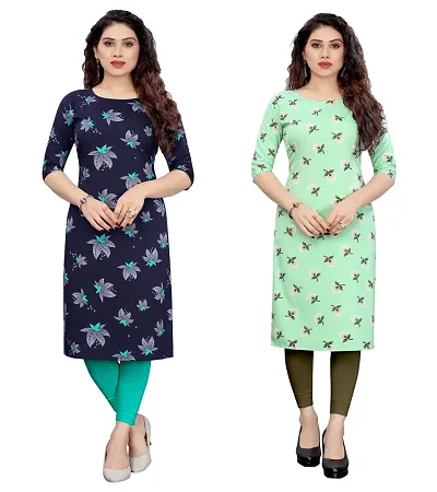 Combo Of 2- Straight Printed Crepe Kurta