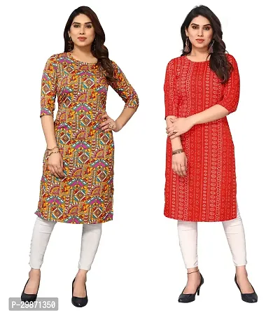 Pretty Crepe Printed Straight Kurta Combo Of 2