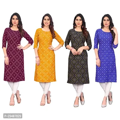 Stylish Multicoloured Crepe Printed Kurta For Women Pack Of 4