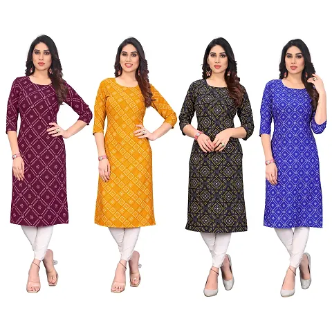 Beautiful Crepe Straight Kurti For Women Pack Of 4