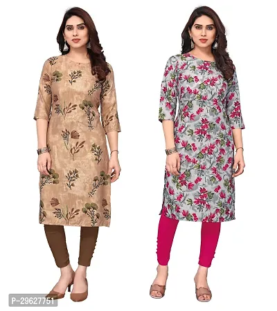 Elegant Multicoloured Crepe Printed Straight Kurta For Women-Pack Of 2-thumb0