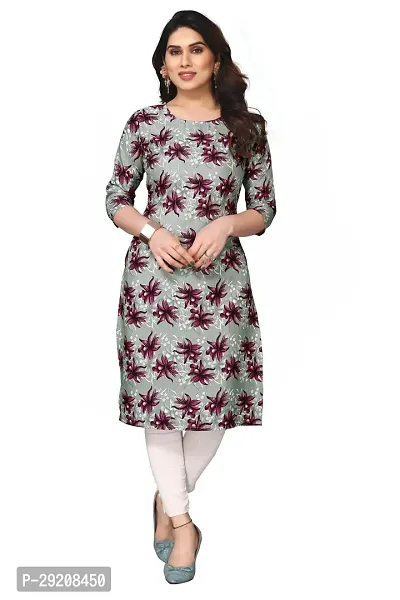 Pretty Grey Printed Crepe Straight Kurta