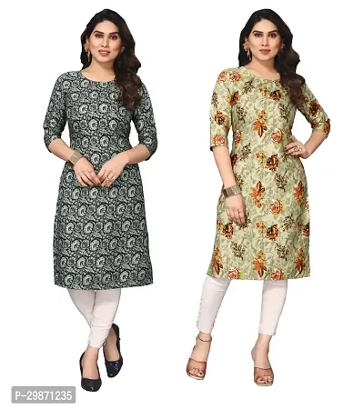 Pretty Crepe Printed Straight Kurta Combo Of 2