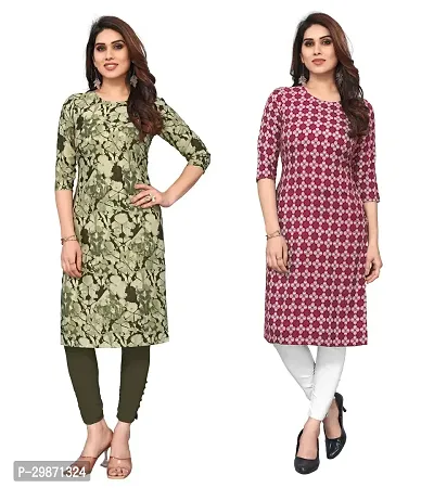 Pretty Crepe Printed Straight Kurta Combo Of 2