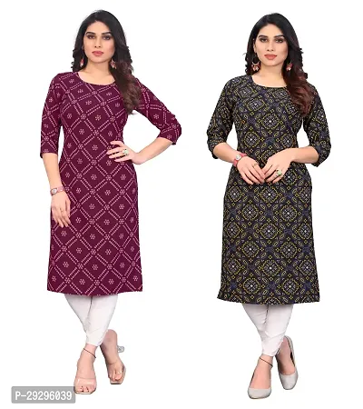 Stylish Multicoloured Crepe Printed Kurta For Women Pack Of 2