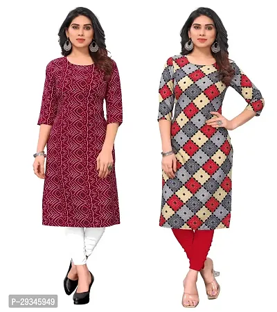 Stylish Multicoloured Crepe Stitched Kurta For Women Pack Of 2