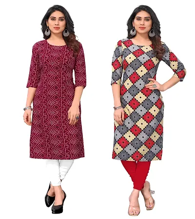 Combo Of 2- Straight Printed Crepe Kurta