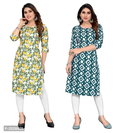 Stylish Multicoloured Crepe Printed Kurta For Women Pack Of 2