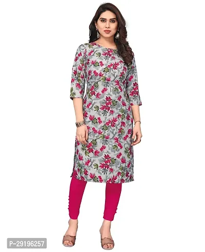 Attractive Grey Printed Crepe Straight Kurta For Women