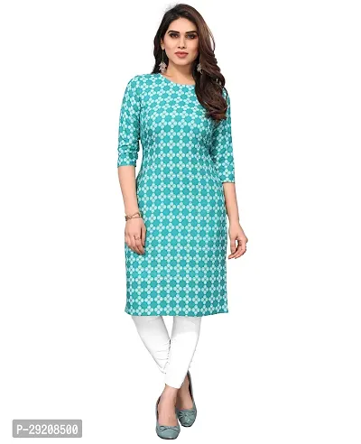 Pretty Turquoise Printed Crepe Straight Kurta