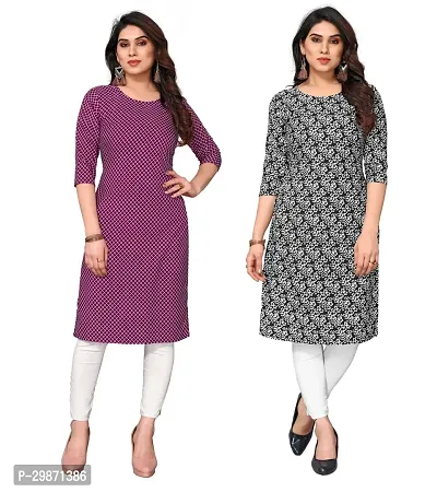 Pretty Crepe Printed Straight Kurta Combo Of 2