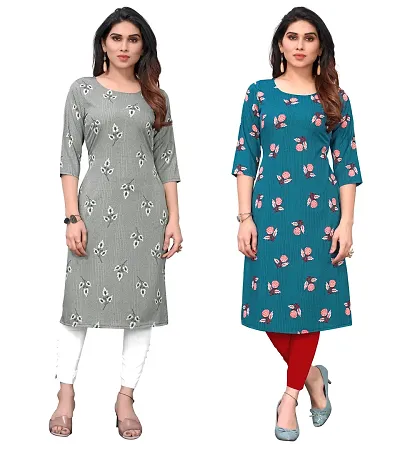 Combo Of 2- Straight Printed Crepe Kurta