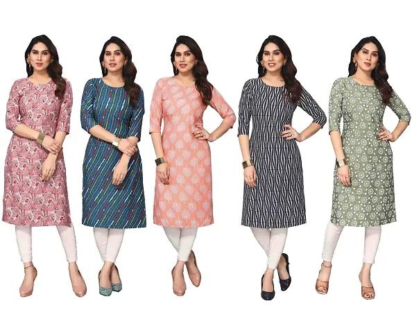 Women Crepe Straight Kurti Combo of 5