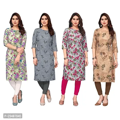 Stylish Multicoloured Crepe Printed Kurta For Women Pack Of 4