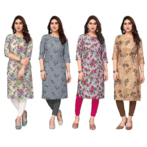 Beautiful Crepe Straight Kurti For Women Pack Of 4