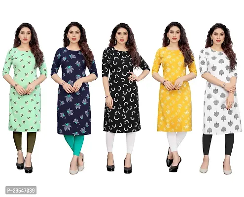 Stylish American Crepe Printed Straight Kurta For Women- Pack Of 5-thumb0