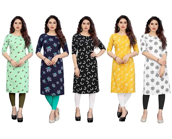 Stylish Printed Crepe Straight Kurti Combo of 5