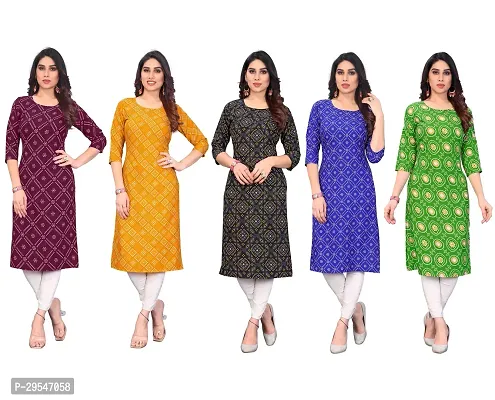 Stylish American Crepe Printed Straight Kurta For Women- Pack Of 5