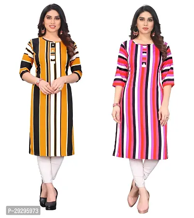 Stylish Multicoloured Crepe Striped Kurta For Women Pack Of 2