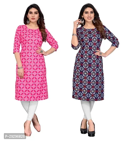 Stylish Multicoloured Crepe Printed Kurta For Women Pack Of 2