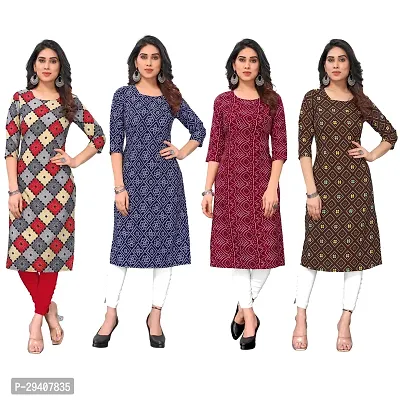 Stylish Multicoloured Crepe Printed Kurta For Women Pack Of 4-thumb0