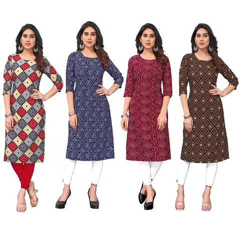 Beautiful Crepe Straight Kurti For Women Pack Of 4